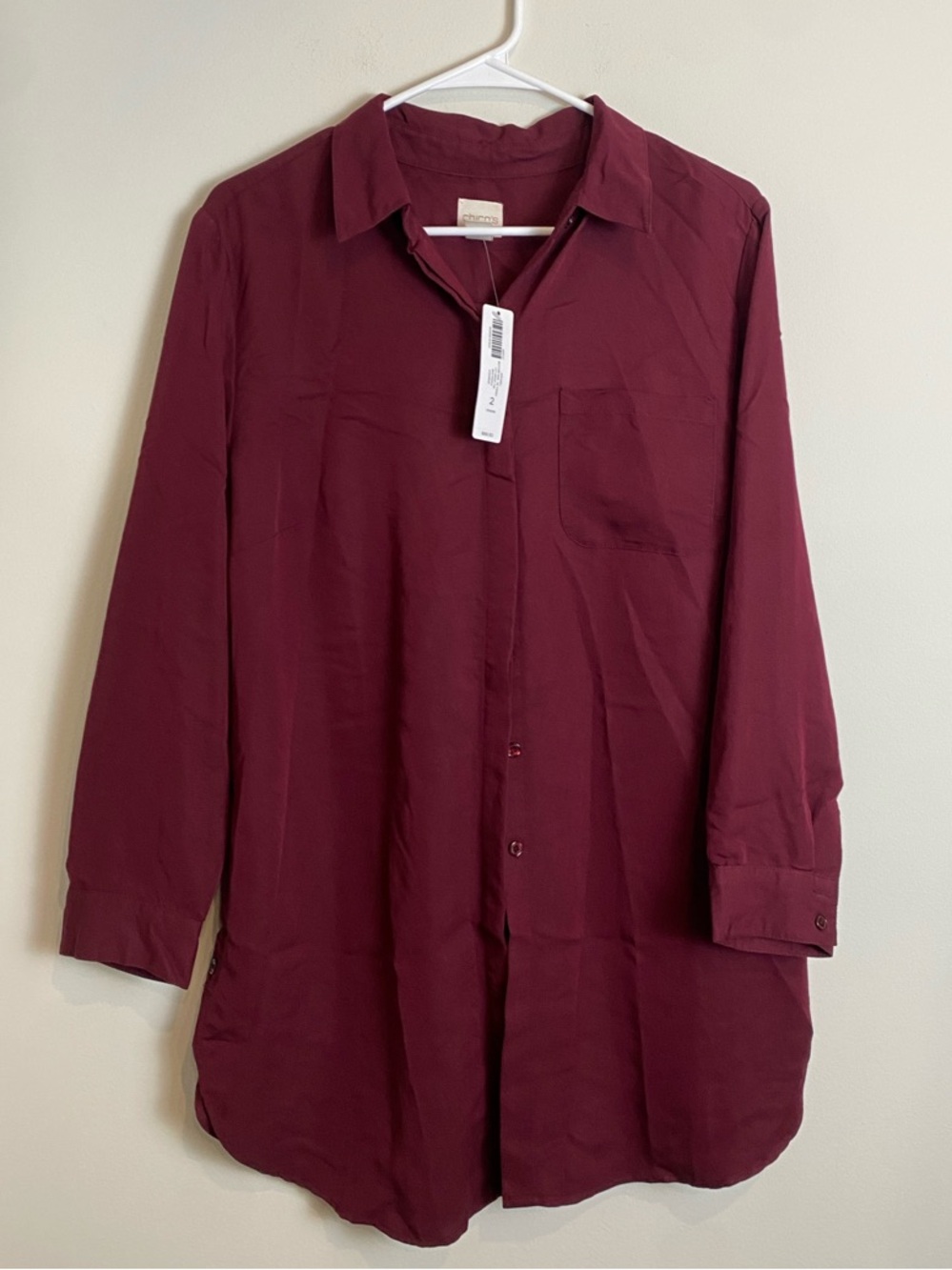 Chicos Button Side Tie Front Long Sleeved Red Maple Dark Maroon Shirt Size 2XL